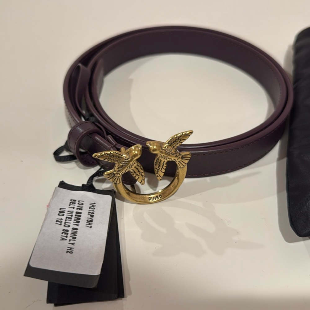 NWT PINKO Love Birds Thin Leather Belt